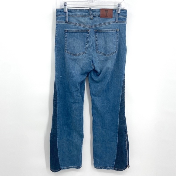FRYE *FLAWED* Patchwork Ankle Zip Wide Leg Denim Jeans Size 10 - Picture 3 of 10